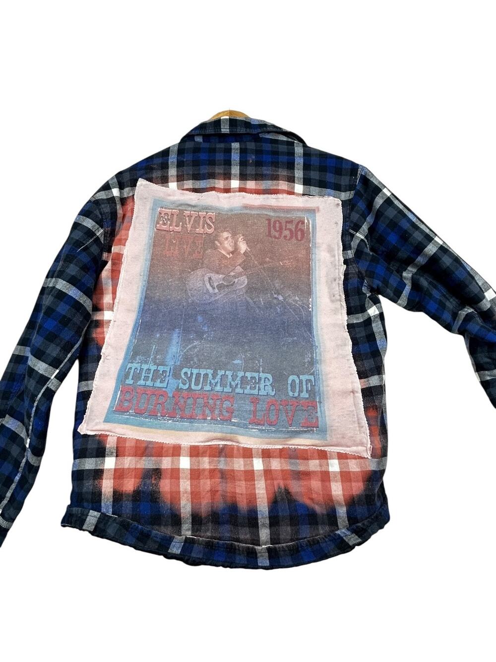 PACSUN Blue Plaid Quilted Elvis Upcycled Jacket Shirt Men’s Small